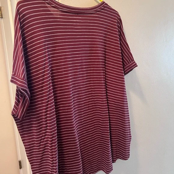 Maurices Burgundy Striped Short Sleeve Top - Picture 3 of 3